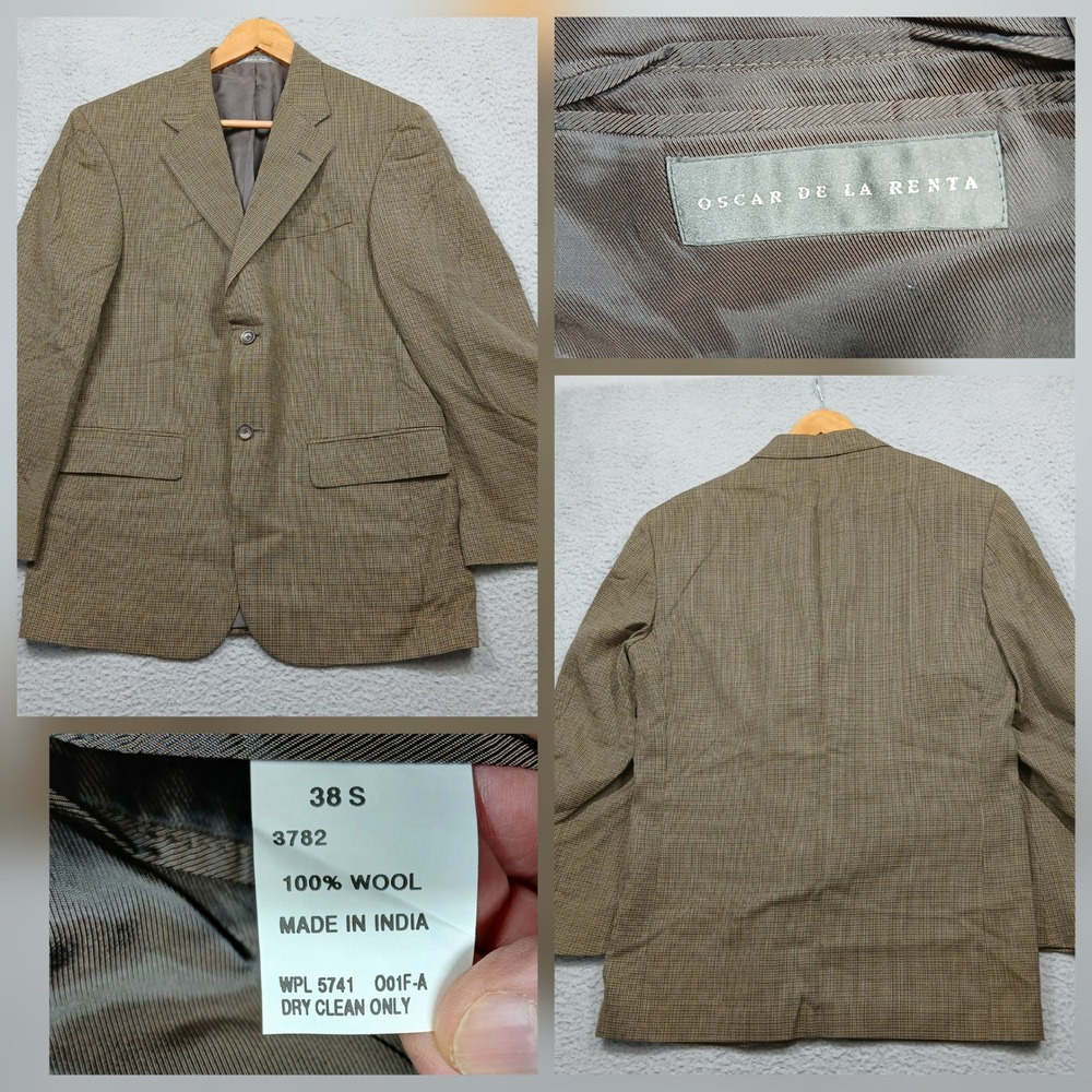 Oscar de la Renta‎ Men's Blazer 38S Brown 100% Wool Two Button Sport Coat